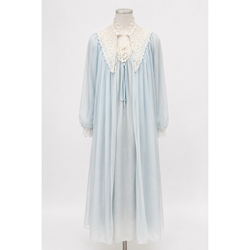 Miss Elaine Vintage Pale Baby Blue Nightgown & Peignoir Robe Set Sz Small 1960's